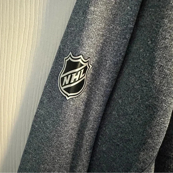 Size L Men's Fanatics Heathered Navy Winnipeg Jets Quarter-Zip Jacket - Picture 6 of 7